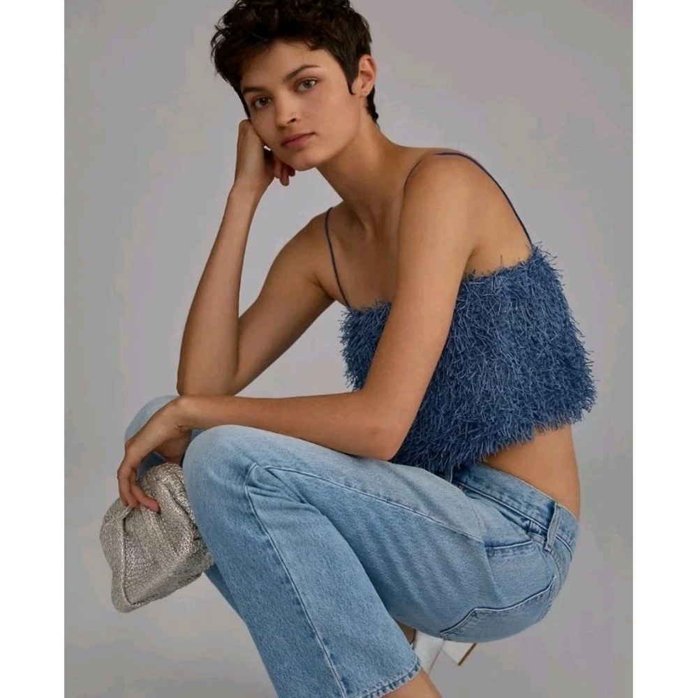 NWT Anthropologie Sunday in Brooklyn Fringe Crop Camisole Blue Women's XL